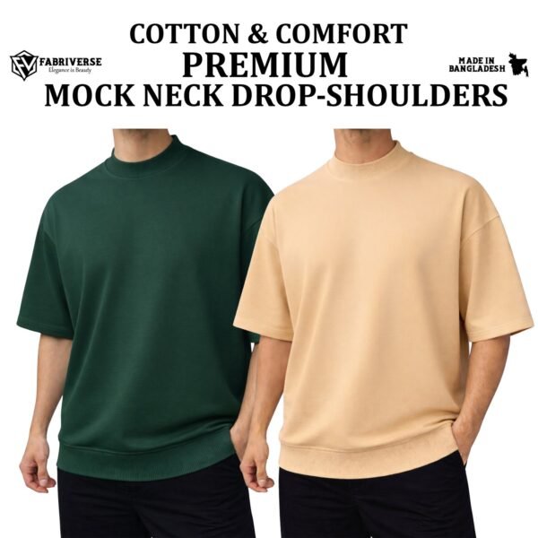 Mock Neck Drop-Shoulder (B.Green-Beige)
