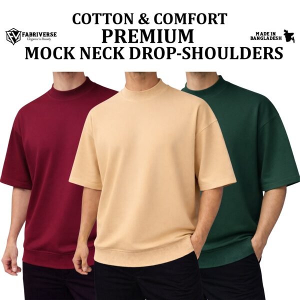 Mock Neck Drop-Shoulder (Maroon-Beige-B.Green)