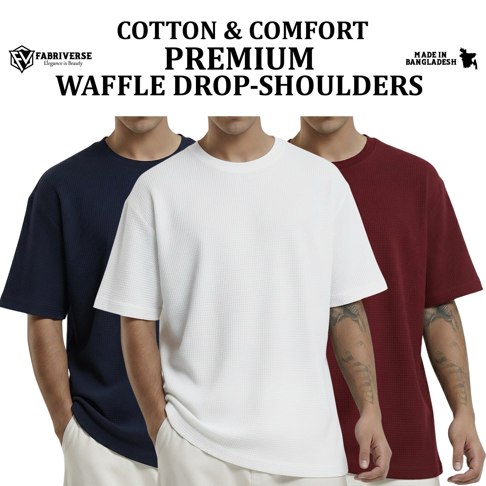 Premium Waffle Drop (Navy-White-Maroon)
