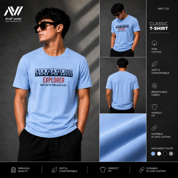 Printed Basic T-Shirt {S.Blue}